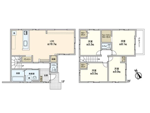 松戸市八ケ崎6丁目 新築戸建 1号棟 間取図(平面図) 松戸市八ケ崎6丁目 新築戸建 1号棟 間取図(平面図)