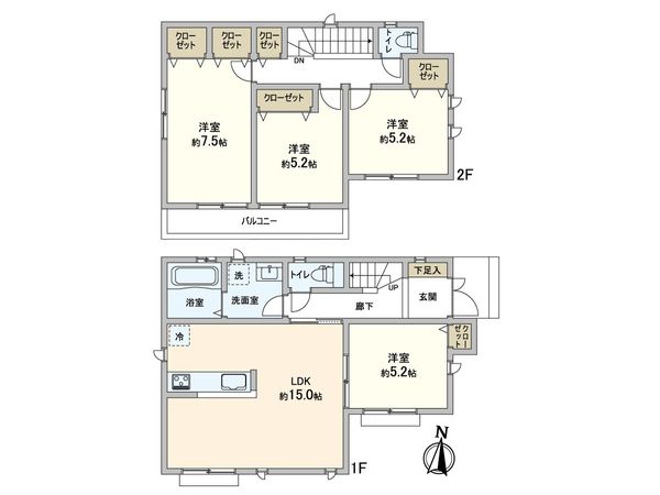 松戸市八ケ崎6丁目 新築戸建 2号棟 間取図(平面図) 松戸市八ケ崎6丁目 新築戸建 2号棟 間取図(平面図)