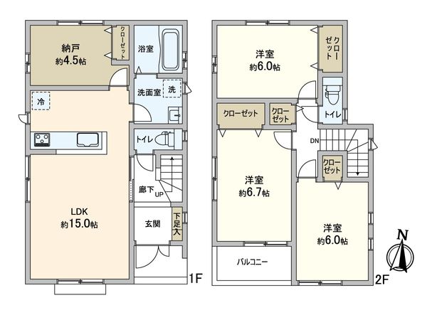 松戸市八ケ崎6丁目 新築戸建 1号棟 間取図(平面図) 松戸市八ケ崎6丁目 新築戸建 1号棟 間取図(平面図)