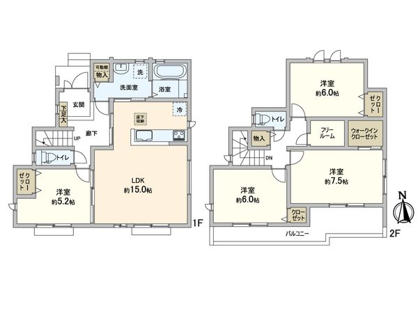 松戸市平賀 新築戸建 2号棟 間取図(平面図) 松戸市平賀 新築戸建 2号棟 間取図(平面図)