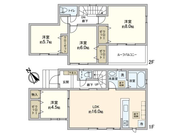 松戸市八ケ崎3丁目 新築戸建 2号棟 間取図(平面図)