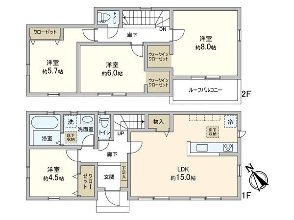 松戸市八ケ崎3丁目 新築戸建 1号棟 間取図(平面図)
