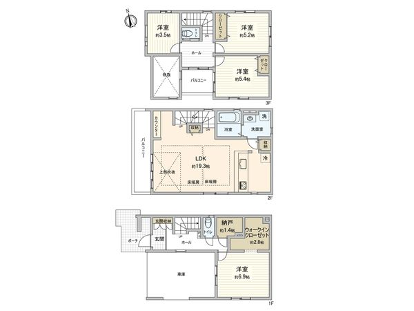 船橋市日の出1丁目新築戸建 1号棟 間取図(平面図)