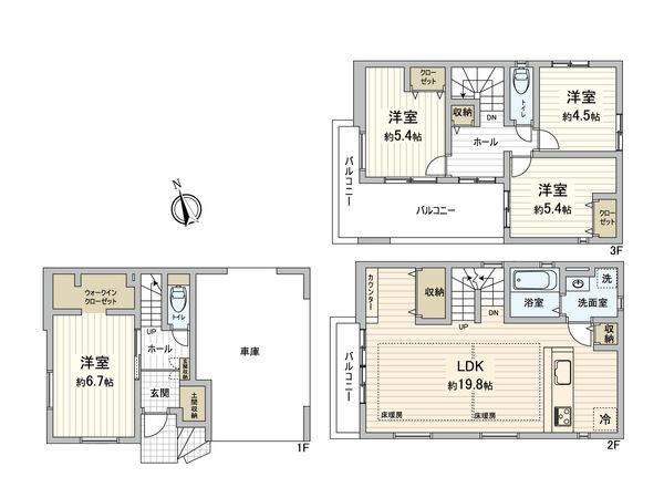 船橋市日の出1丁目新築戸建 3号棟 間取図(平面図)