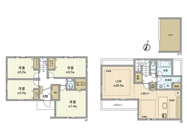 中原区小杉陣屋町2丁目(新築戸建) 間取図(平面図) 間取図(平面図)