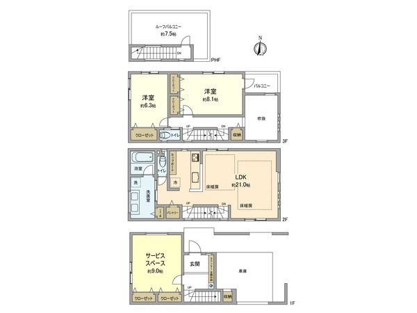 中原区小杉御殿町2丁目(新築戸建)3号棟 間取図(平面図) 中原区小杉御殿町2丁目(新築戸建)3号棟 間取図(平面図)