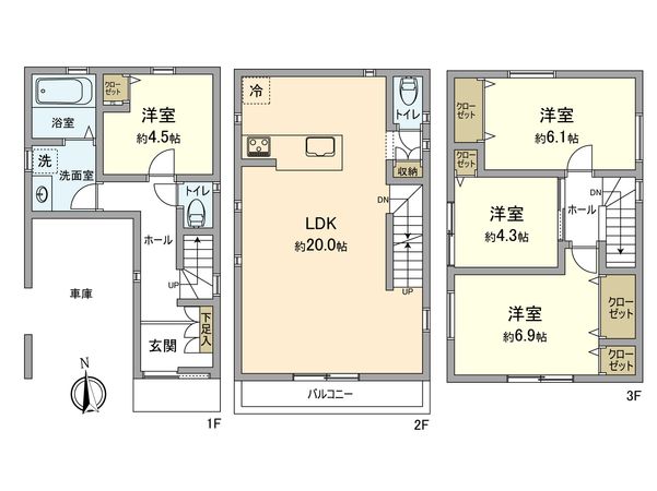 井田杉山町新築戸建C号棟 間取図(平面図) 井田杉山町新築戸建C号棟 間取図(平面図)