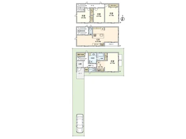 【建物参考プラン】建物参考価格：5，390万円　建物面積：122.31平米※上記プランは一例でプランおよび発注先はお客様が自由に決定できます。上記プランは建物参考価格の他に諸経費等が必要です。