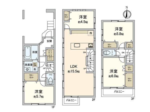 川崎区藤崎1丁目(新築戸建)3号棟 間取図(平面図) 川崎区藤崎1丁目(新築戸建)3号棟 間取図(平面図)