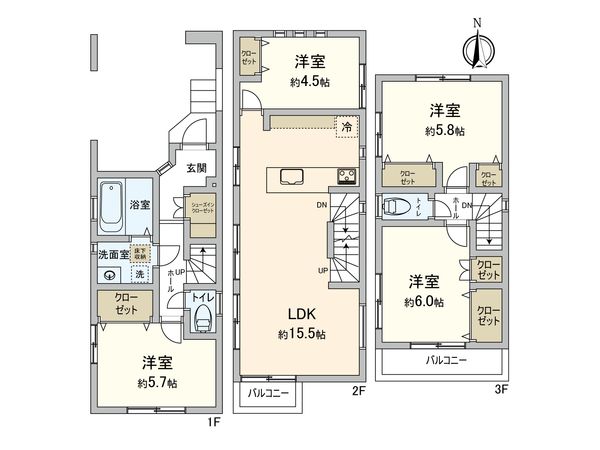 川崎区藤崎1丁目(新築戸建)5号棟 間取図(平面図) 川崎区藤崎1丁目(新築戸建)5号棟 間取図(平面図)