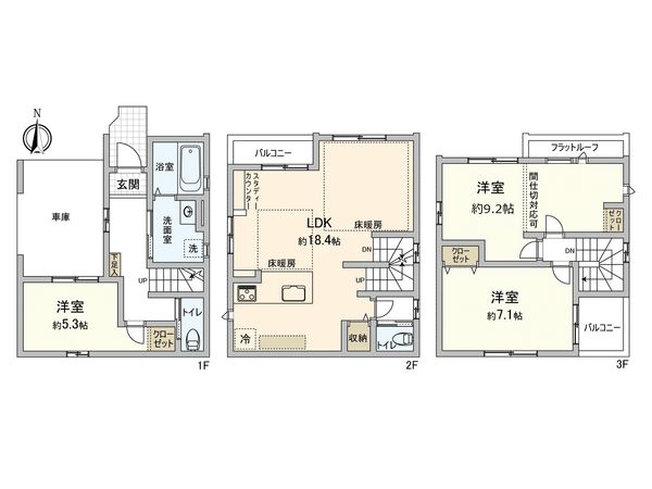川崎区観音1丁目(新築戸建)1号棟 間取図(平面図) 川崎区観音1丁目(新築戸建)1号棟 間取図(平面図)