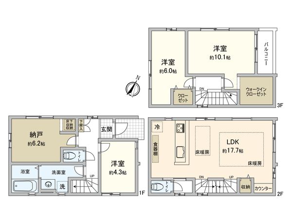 川崎区京町1丁目(新築戸建3号棟) 間取図(平面図) 川崎区京町1丁目(新築戸建3号棟) 間取図(平面図)