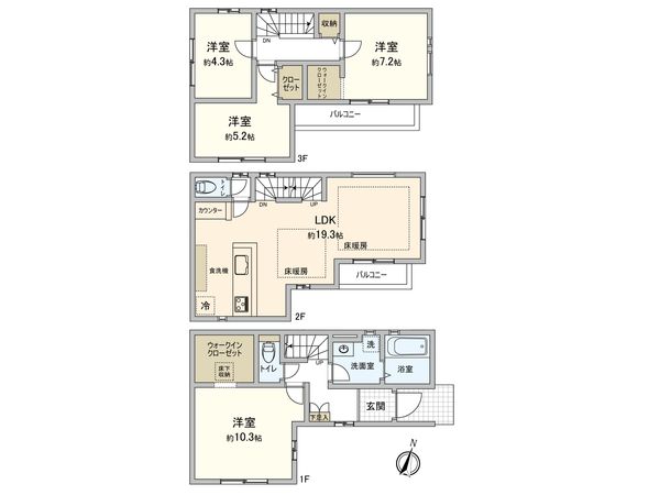 川崎区京町1丁目(新築戸建5号棟) 間取図(平面図) 川崎区京町1丁目(新築戸建5号棟) 間取図(平面図)