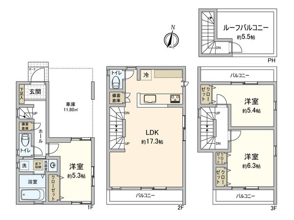 川崎区中瀬2丁目(新築戸建1号棟) 間取図(平面図) 川崎区中瀬2丁目(新築戸建1号棟) 間取図(平面図)