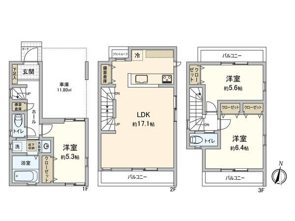 川崎区中瀬2丁目(新築戸建2号棟) 間取図(平面図) 川崎区中瀬2丁目(新築戸建2号棟) 間取図(平面図)