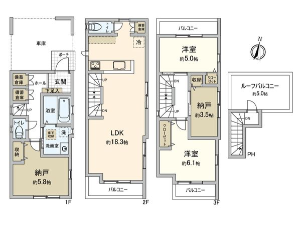 川崎区中瀬2丁目(新築戸建3号棟) 間取図(平面図) 川崎区中瀬2丁目(新築戸建3号棟) 間取図(平面図)