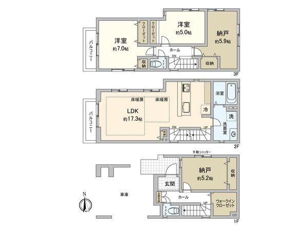 川崎区大島4丁目(新築戸建)3号棟 間取図(平面図) 川崎区大島4丁目(新築戸建)3号棟 間取図(平面図)