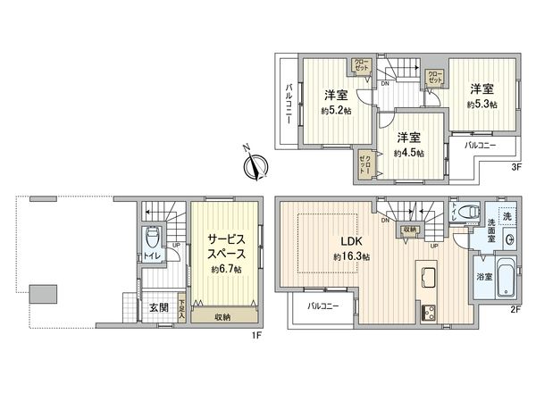 川崎区桜本1丁目(新築戸建1号棟) 間取図(平面図) 川崎区桜本1丁目(新築戸建1号棟) 間取図(平面図)