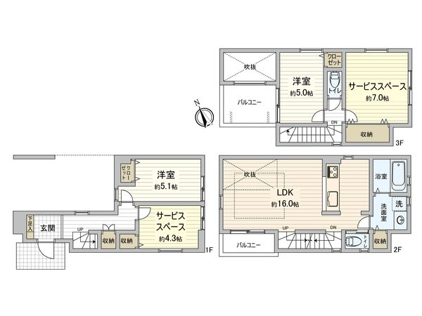 川崎区桜本1丁目(新築戸建2号棟) 間取図(平面図) 川崎区桜本1丁目(新築戸建2号棟) 間取図(平面図)