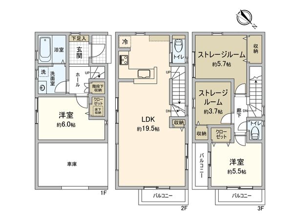 幸区戸手4丁目(新築戸建6号棟) 間取図(平面図) 幸区戸手4丁目(新築戸建6号棟) 間取図(平面図)