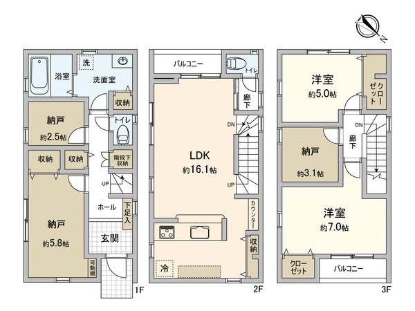 幸区戸手4丁目(新築戸建8号棟) 間取図(平面図) 幸区戸手4丁目(新築戸建8号棟) 間取図(平面図)