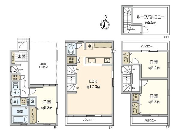 川崎区中瀬2丁目(新築戸建1号棟) 間取図(平面図) 川崎区中瀬2丁目(新築戸建1号棟) 間取図(平面図)