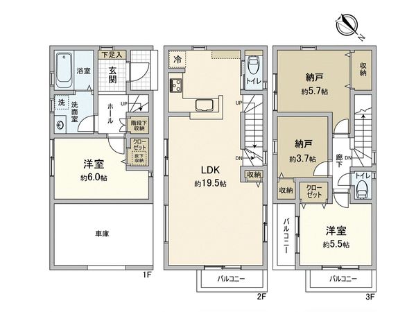 幸区戸手4丁目(新築戸建6号棟) 間取図(平面図) 幸区戸手4丁目(新築戸建6号棟) 間取図(平面図)