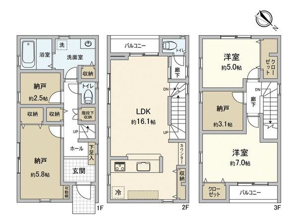 幸区戸手4丁目(新築戸建8号棟) 間取図(平面図) 幸区戸手4丁目(新築戸建8号棟) 間取図(平面図)