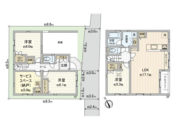 荒川区町屋2丁目 借地権付戸建 間取図(平面図)