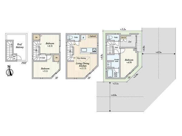 荒川区東日暮里3丁目 新築戸建 間取図(平面図) 荒川区東日暮里3丁目 新築戸建 間取図(平面図)