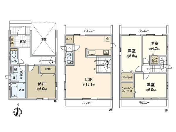 足立区一ツ家1丁目 新築戸建1号棟 間取図(平面図)