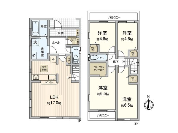 足立区東保木間1丁目 新築戸建1号棟 間取図(平面図) 足立区東保木間1丁目 新築戸建1号棟 間取図(平面図)