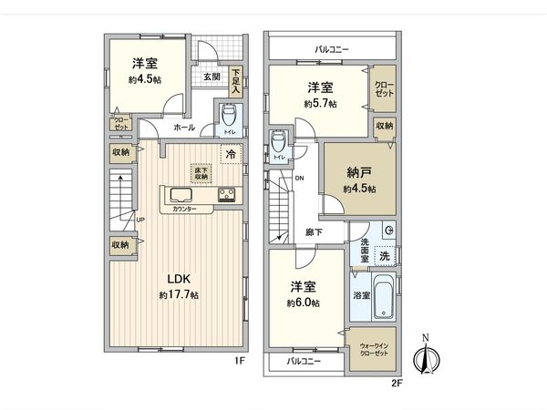 足立区東保木間1丁目 新築戸建2号棟 間取図(平面図) 足立区東保木間1丁目 新築戸建2号棟 間取図(平面図)