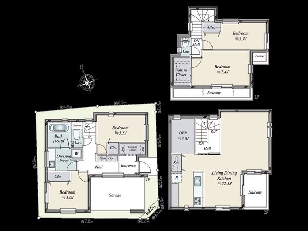 新宿区原町3丁目 新築戸建 間取図(平面図) 間取図(平面図)