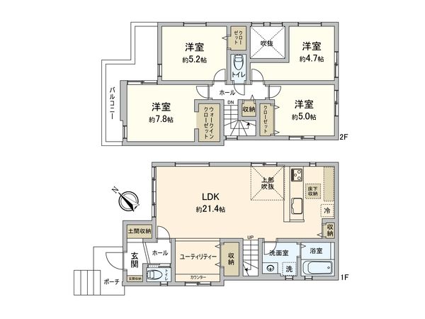 我孫子市台田2丁目 新築戸建 1号棟 間取図(平面図) 間取図(平面図)
