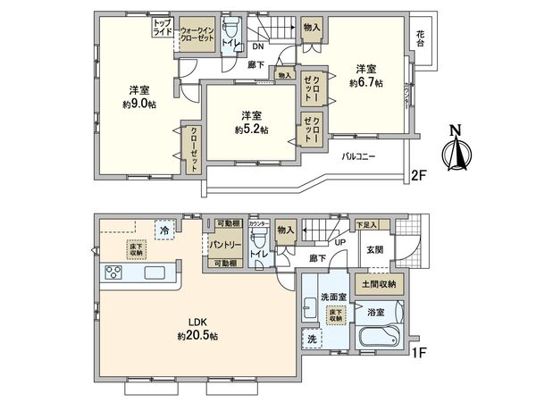 柏市南逆井3丁目 新築戸建1号棟 間取図(平面図)
