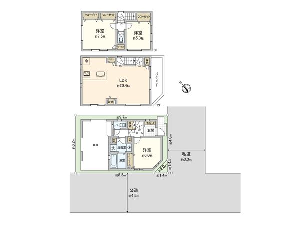 板橋区板橋3丁目 新築戸建 間取図(平面図) 板橋区板橋3丁目 新築戸建 間取図(平面図)