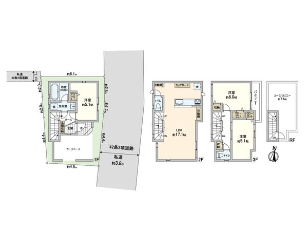 荒川区荒川1丁目新築戸建 間取図(平面図) 荒川区荒川1丁目新築戸建 間取図(平面図)