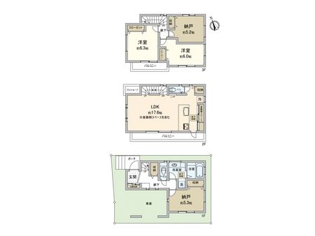 富士見市東みずほ台4丁目 土地 B区画 参考間取図（建物延べ面積97.70平米、車庫部分除く）プランは一例であり、自由に決定できます。