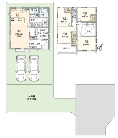 ふじみ野市大井中央1丁目 14号棟 新築戸建(セントラルパークヒルズ) 間取図(平面図) ふじみ野市大井中央1丁目 14号棟 新築戸建(セントラルパークヒルズ) 間取図(平面図)