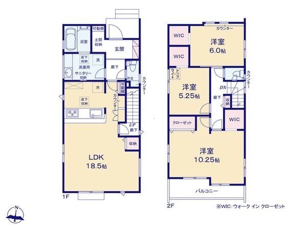 ふじみ野市仲1丁目 2号棟 新築戸建 間取図(平面図) ふじみ野市仲1丁目 2号棟 新築戸建 間取図(平面図)