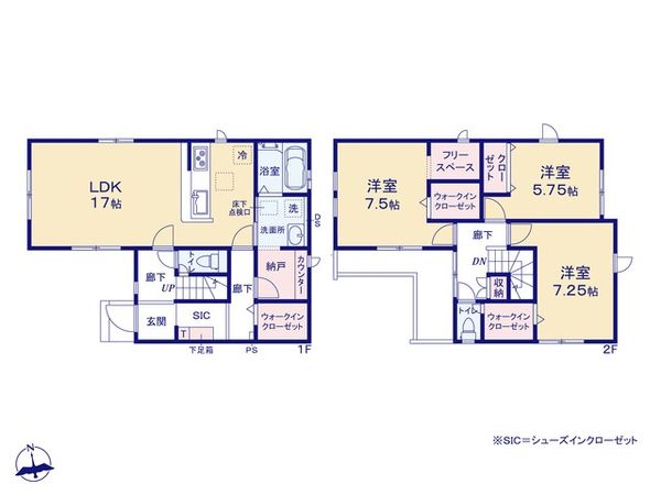 ふじみ野市中ノ島1丁目 2期 1号棟 新築戸建 間取図(平面図) 間取図(平面図)