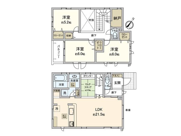 ふじみ野市川崎2丁目 新築戸建 2号棟 間取図(平面図) 間取図(平面図)