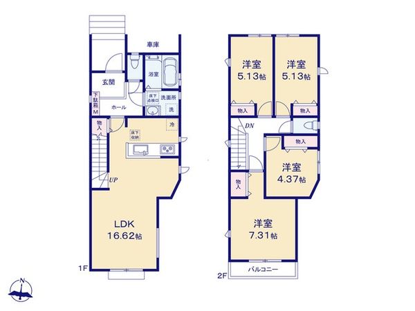 富士見市鶴瀬東2丁目 第5期 N号棟 新築戸建 間取図(平面図) 間取図(平面図)