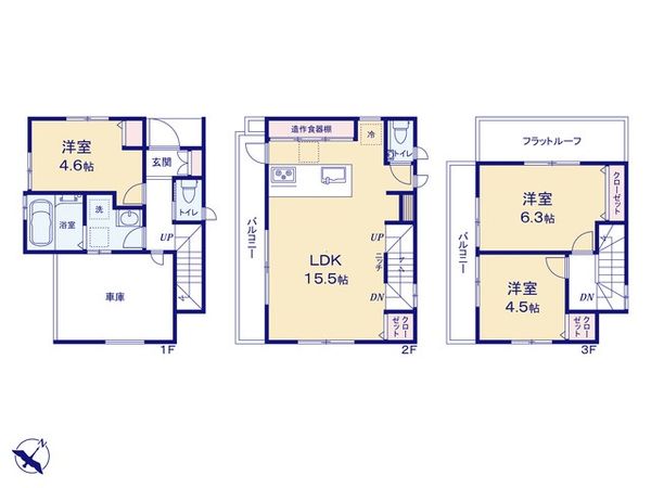 ふじみ野市西2丁目 第4期 新築戸建 間取図(平面図) ふじみ野市西2丁目 第4期 新築戸建 間取図(平面図)