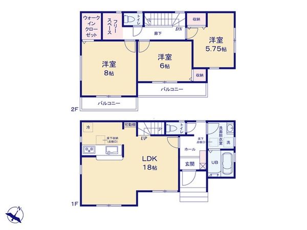 ふじみ野市大井中央1丁目 新築戸建 1号棟 間取図(平面図) ふじみ野市大井中央1丁目 新築戸建 1号棟 間取図(平面図)