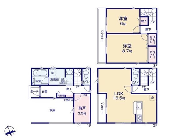ふじみ野市大原1丁目 第6 1号棟 間取図(平面図) ふじみ野市大原1丁目 第6 1号棟 間取図(平面図)