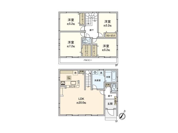 ふじみ野市北野 1期 2号棟 新築戸建 間取図(平面図) ふじみ野市北野 1期 2号棟 新築戸建 間取図(平面図)