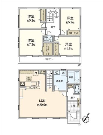 ふじみ野市北野 1期 2号棟 新築戸建 間取図(平面図) ふじみ野市北野 1期 2号棟 新築戸建 間取図(平面図)