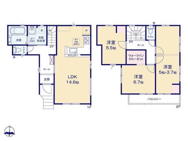 富士見市鶴瀬東2丁目 5期 新築戸建 間取図(平面図)